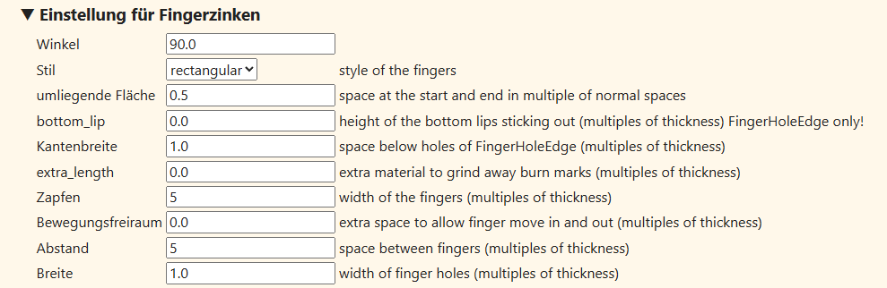 Settings for finger joints in Boxes.py