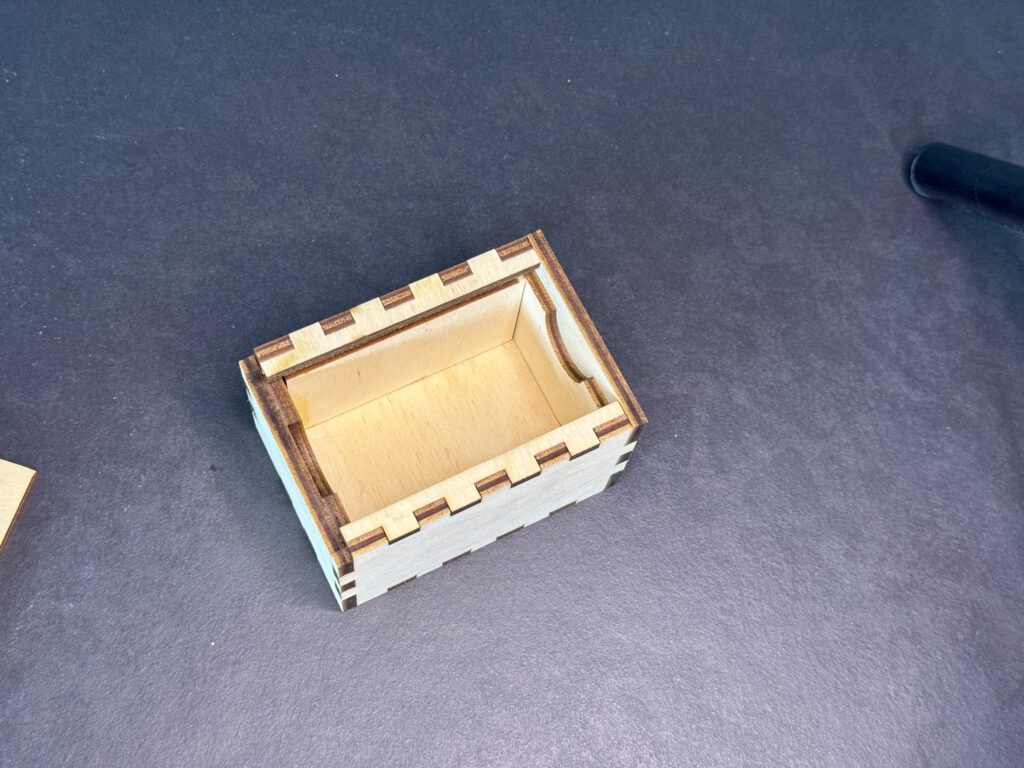 Close-up of the DIY Memory Laser Box without the lid