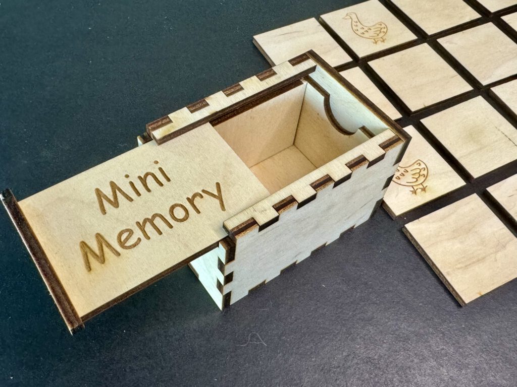 Close-up of the DIY Memory Laser Box with the lid